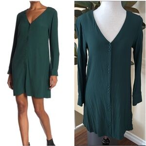 Madewell Button Front Novel Long Sleeve Green Dress Size S